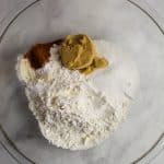 overhead shot of dry ingredients in a bowl