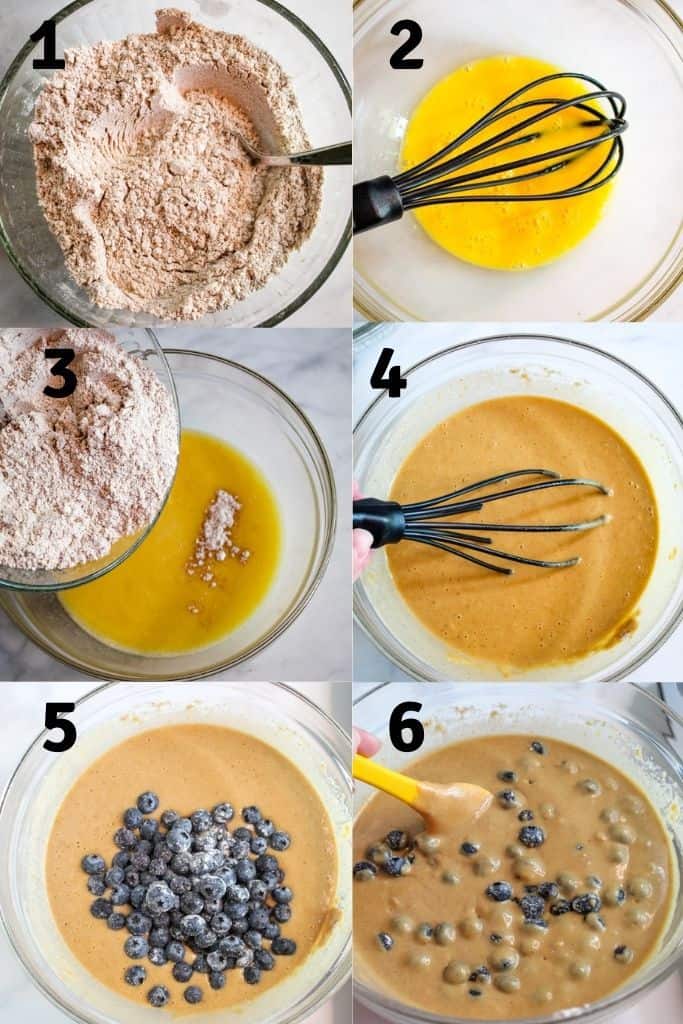 6 step collage picture for preparing muffins
