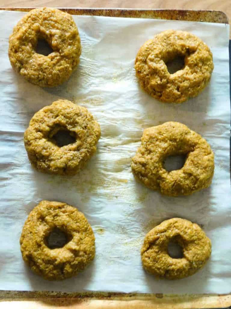 gluten free pumpkin bagels after boiling