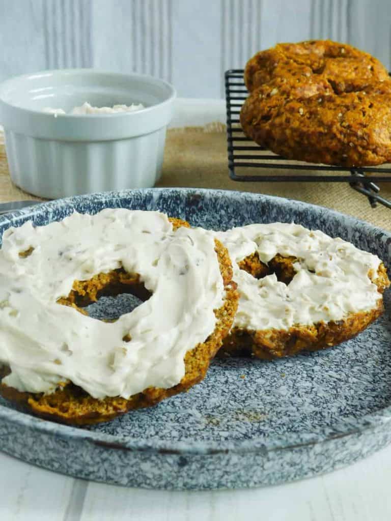 gluten free pumpkin bagels maple walnut cream cheese spread