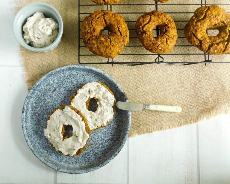 gluten free pumpkin bagels maple walnut cream cheese2