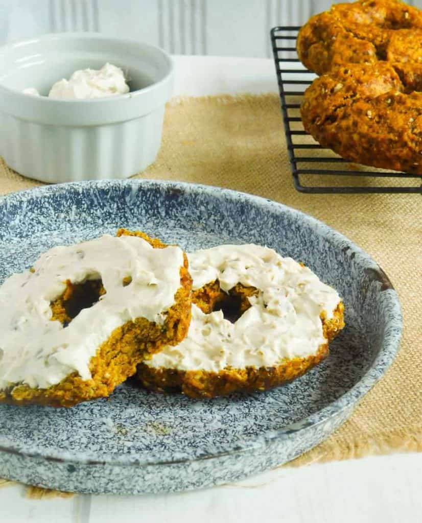 gluten free pumpkin bagels with maple walnut cream cheese