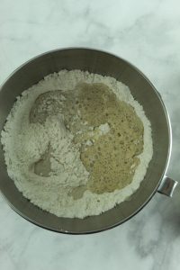 dry ingredients mixed and liquid added
