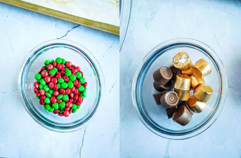 candy in a glass bowl on a counter