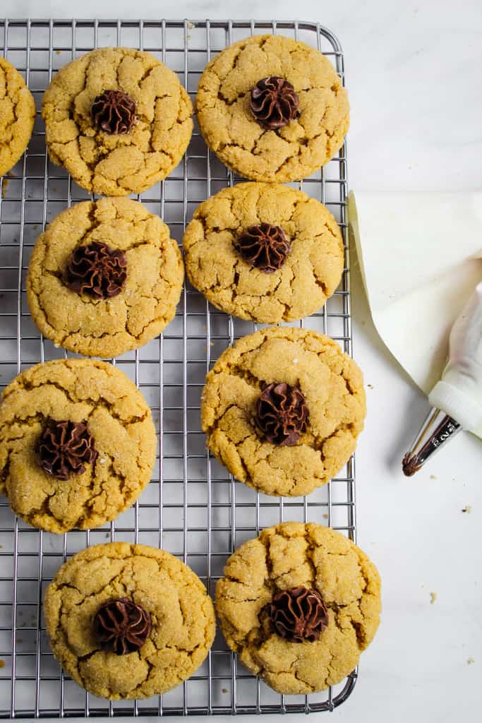 overhead shot of cookies on a rack