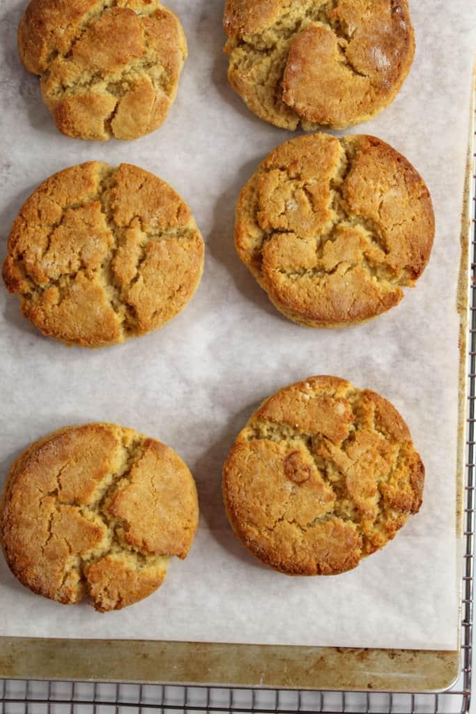 Almond Flour Biscuits sitting on a baking sheet