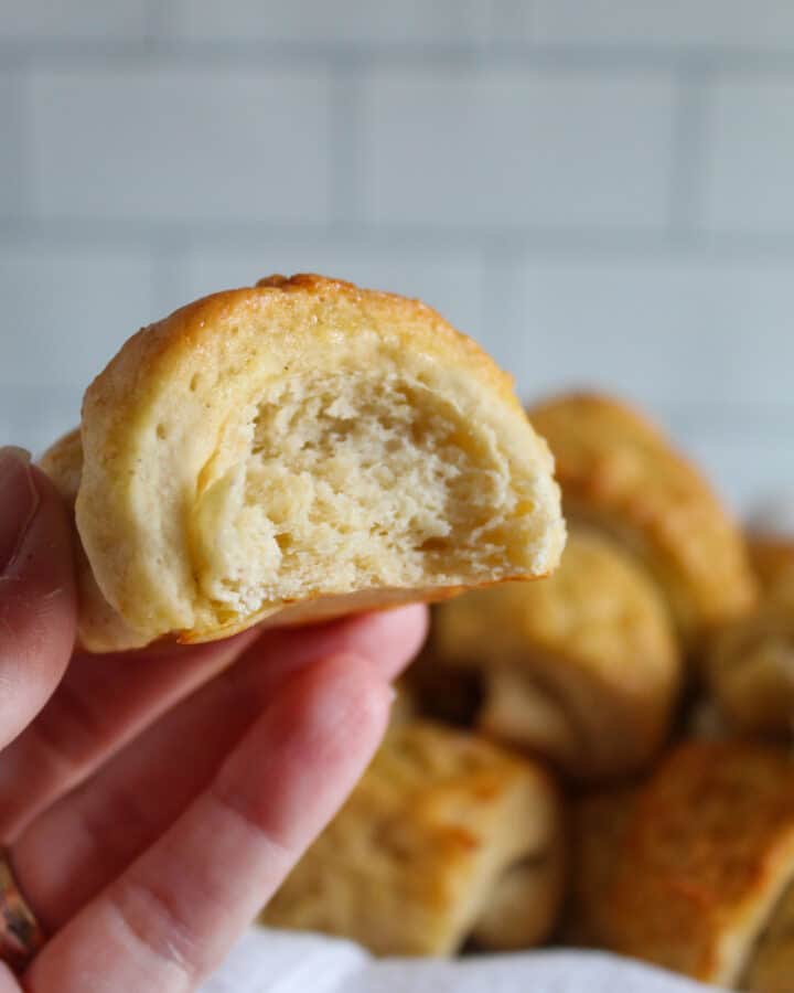 inside texture of a baked gluten free crescent roll