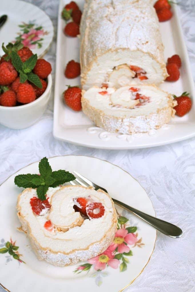 summer berry roulade on a serving plate