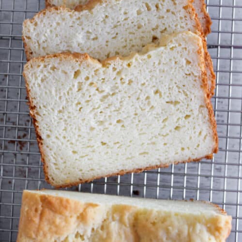 slices of rice flour bread on a wire rack