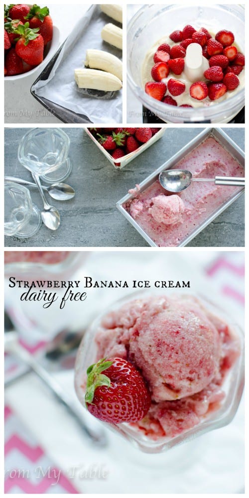strawberry banana ice cream in a white bowl