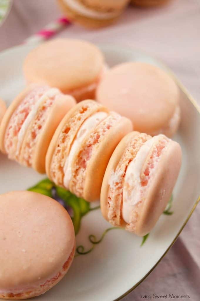 strawberry macarons on a plate