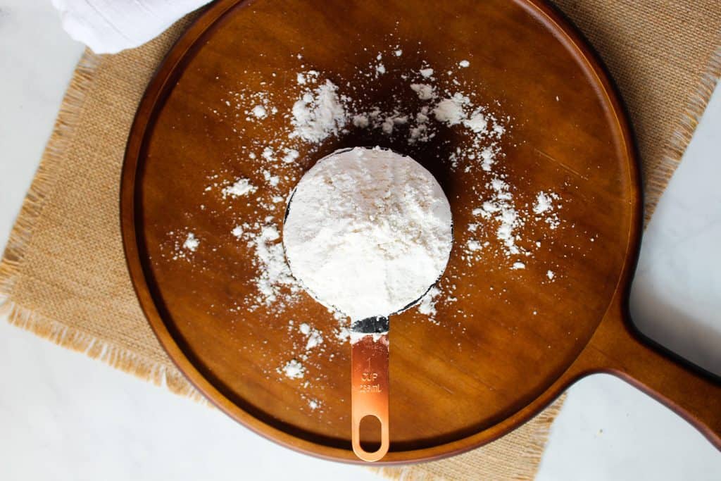 gluten free flour on a wooden plate