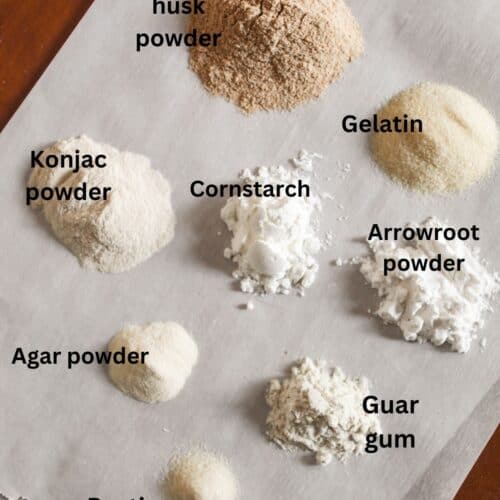 labeled substitutes for xanthan gum on a piece of parchment paper.