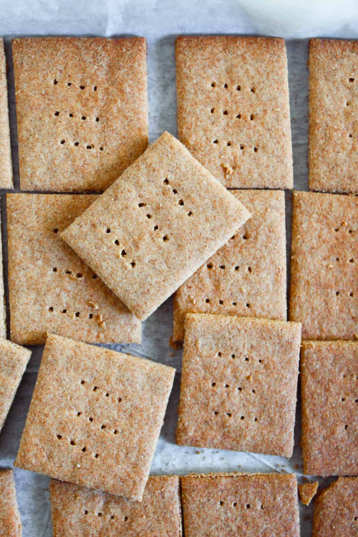 gluten free graham crackers on a cookie sheet.