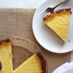 slice of gluten free buttermilk pie on a white plate