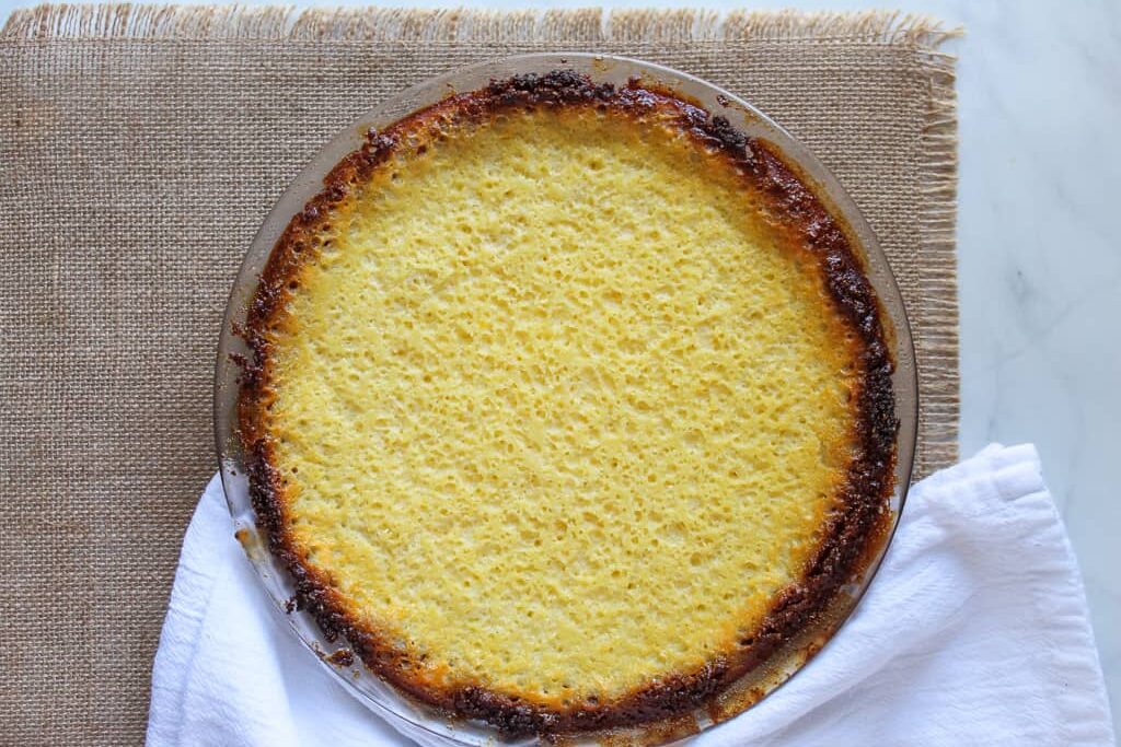whole gluten free buttermilk pie on a platter