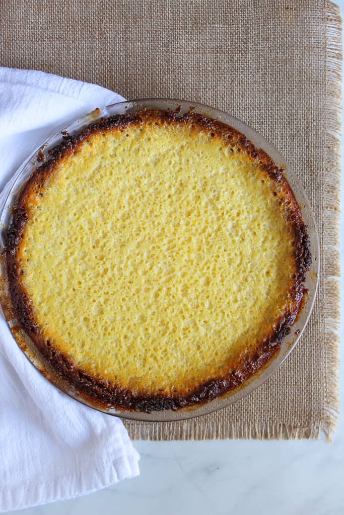 whole gluten free buttermilk pie on a platter