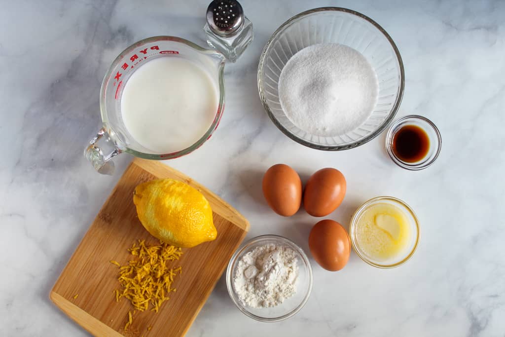 gluten free buttermilk pie ingredients on a white counter