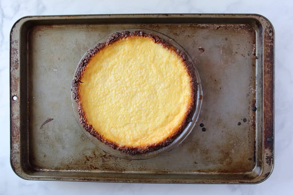 gluten free buttermilk pie on a baking sheet