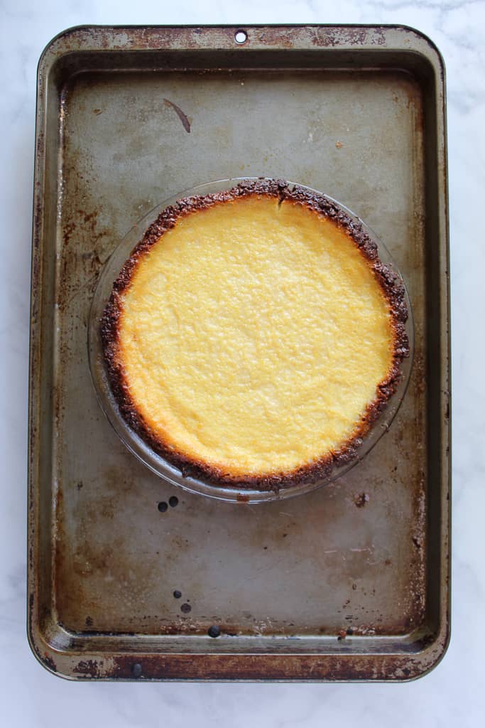 gluten free buttermilk pie on a baking sheet