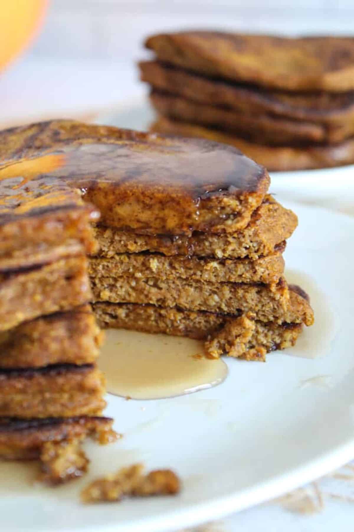 inside of a stack of pumpkin pancakes