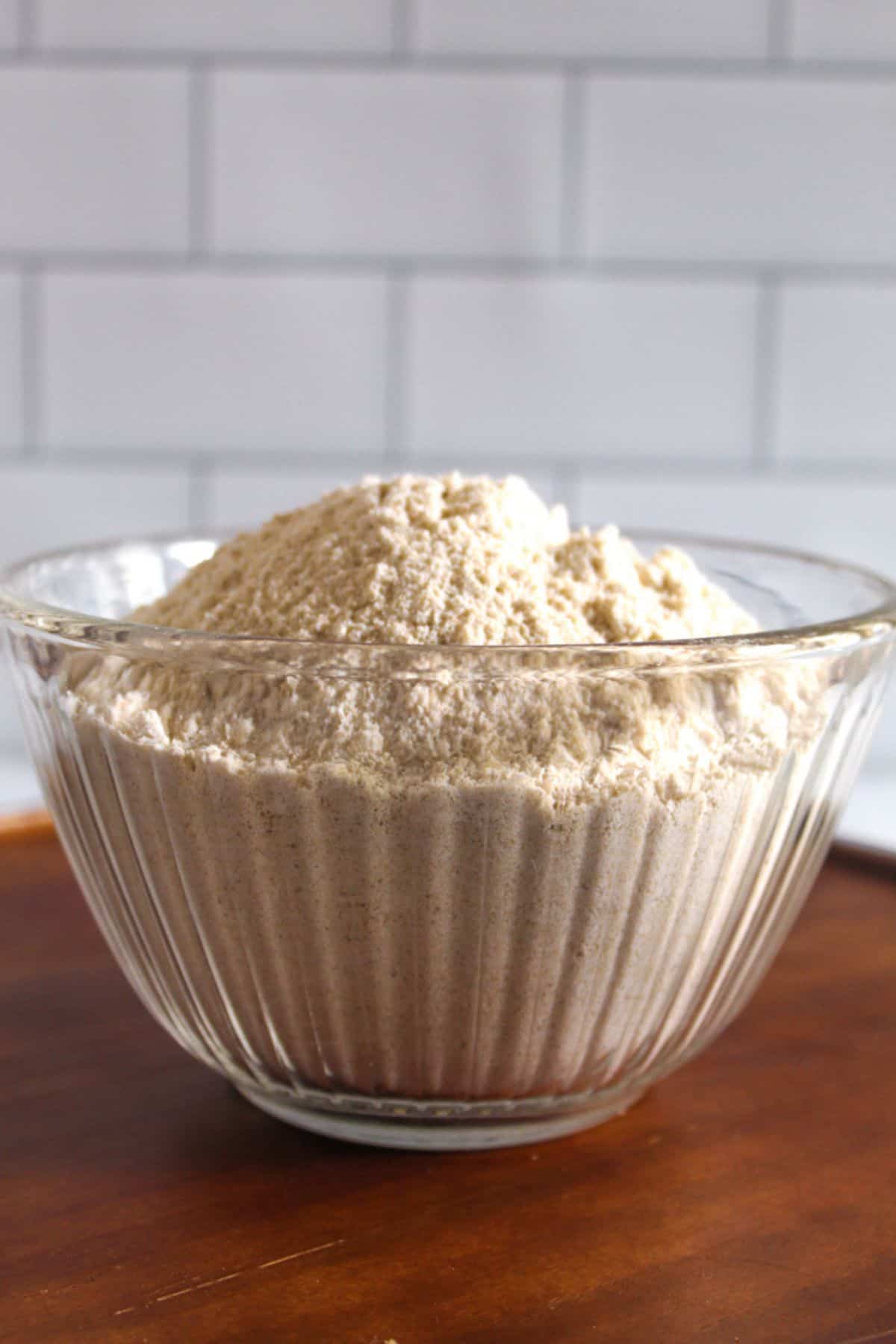 side shot of sorghum flour in a bowl.