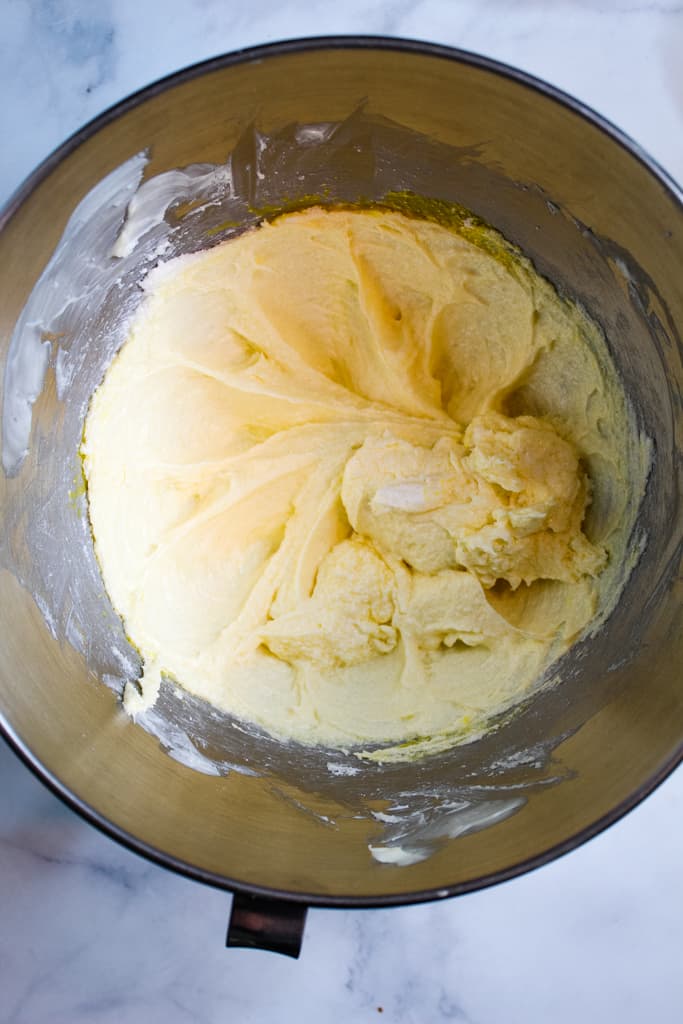 gluten free lemon pound cake batter mixed