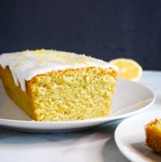 gluten free lemon pound cake inside on a plate