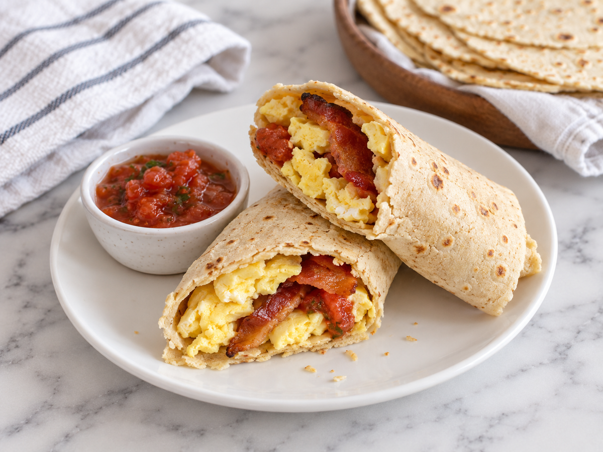 Cassava flour breakfast burrito