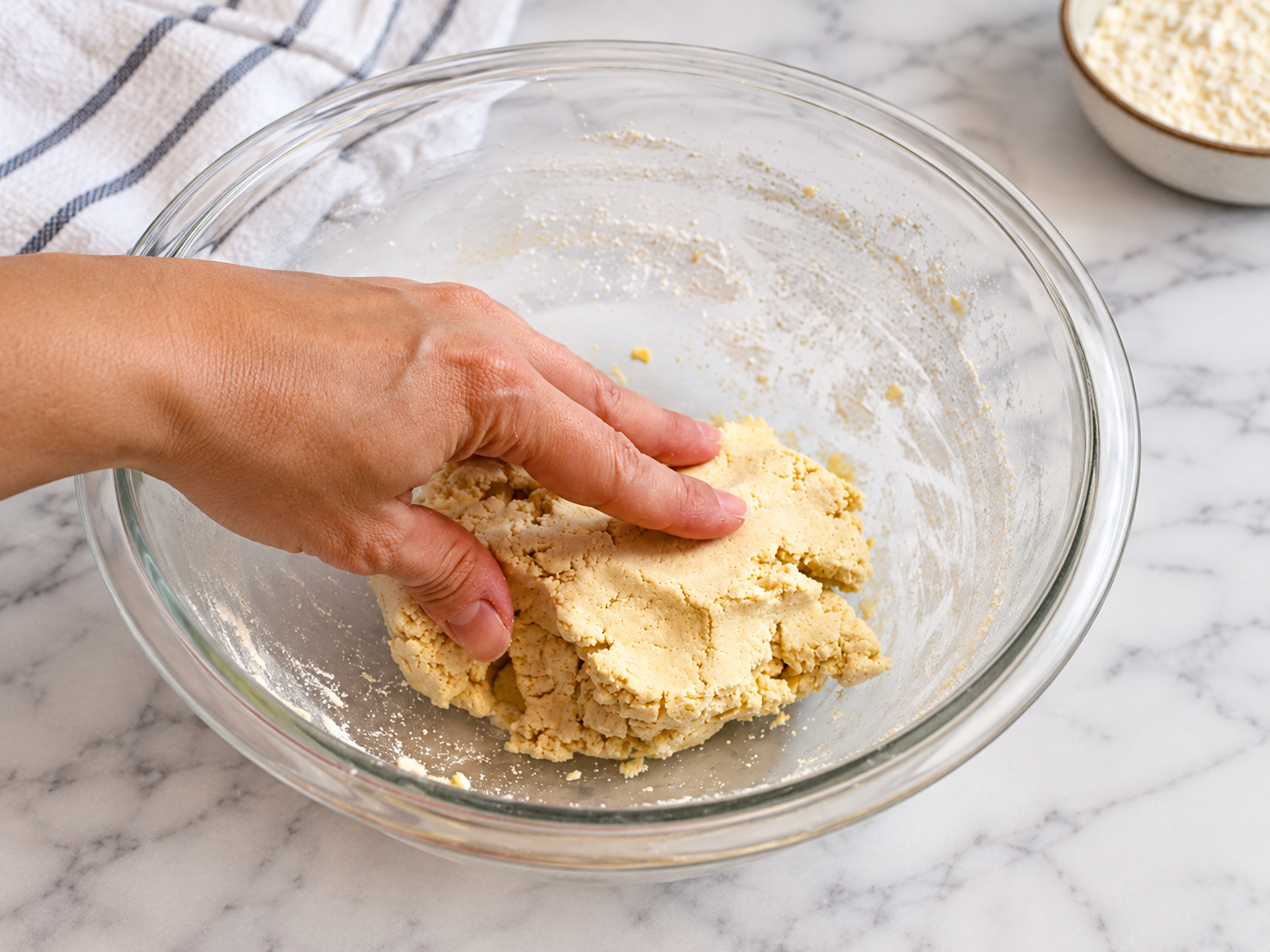 Cassava flour dough mixed and ready to knead