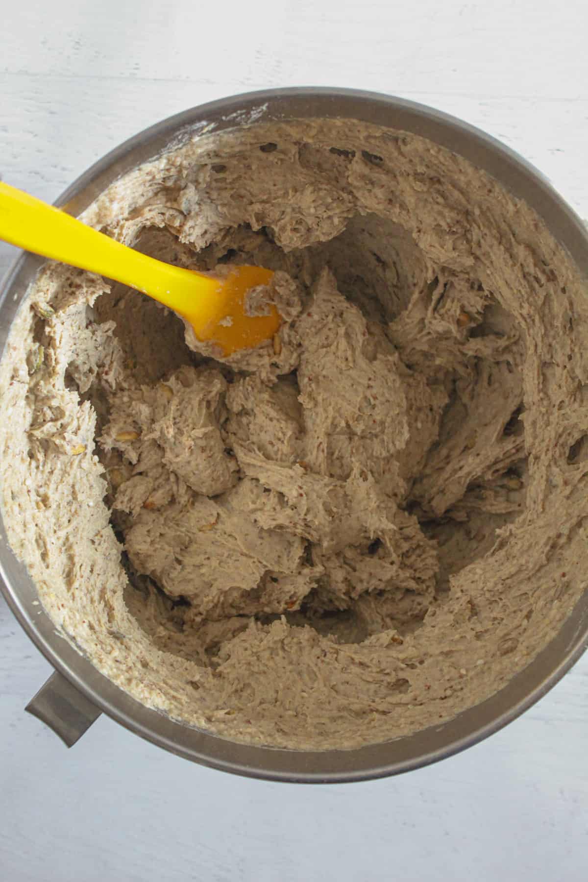 mixed batter in a mixing bowl.