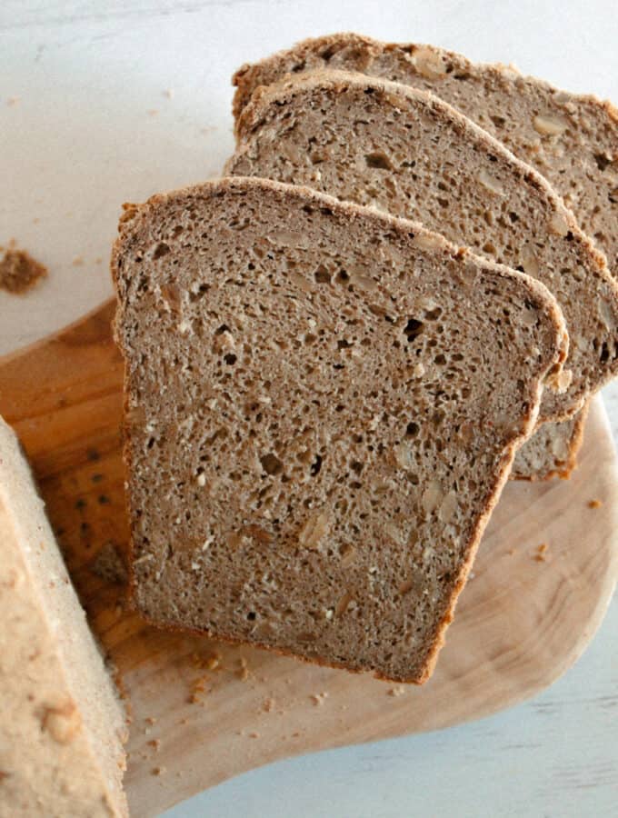 slices of buckwheat bread on a counter.