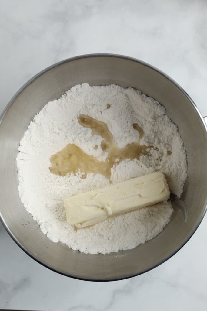 dry ingredient with vegetable oil and butter