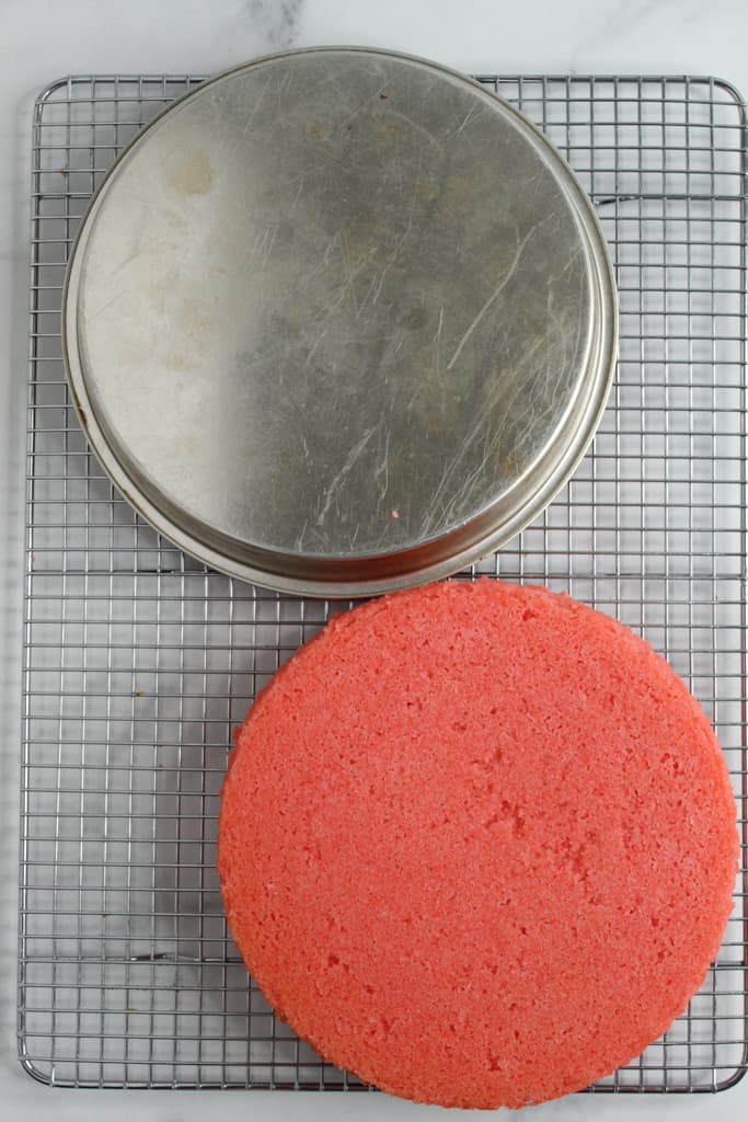 gluten-free strawberry cake turned out of the pan