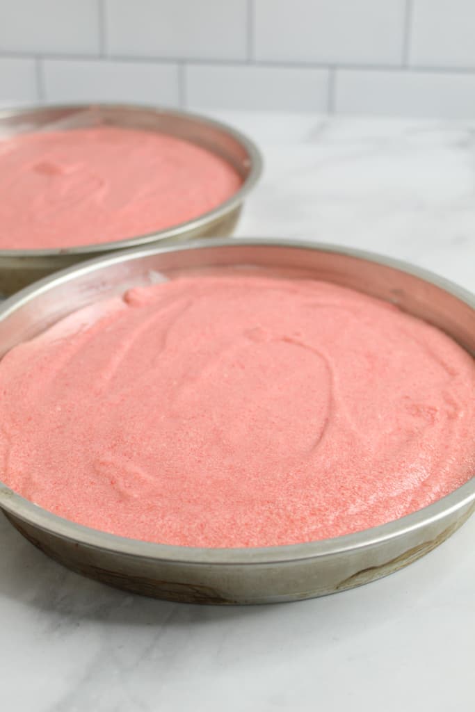gluten free strawberry cake portioned in a pan