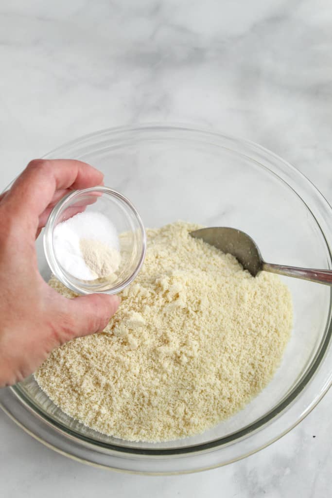 almond flour sugar cookies batter in a glass bowl