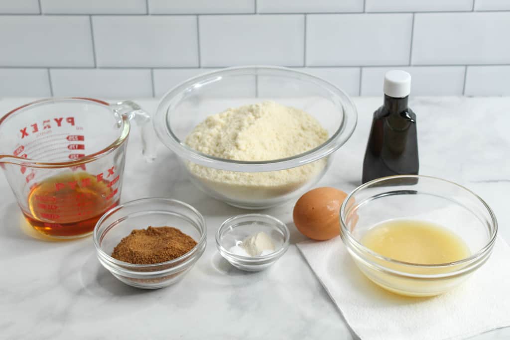 almond flour sugar cookies ingredients on a counter