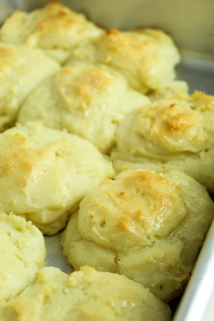 gluten free potato rolls up close after baking