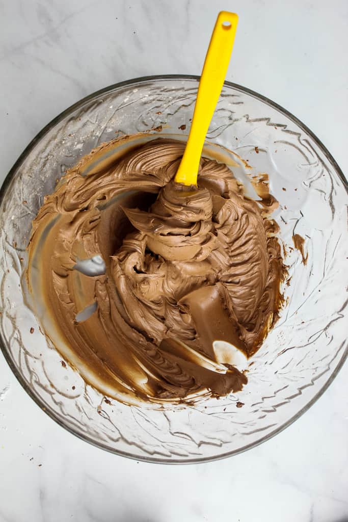 overhead shot of bowl of frosting