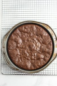 baked cake in an 8" baking pan
