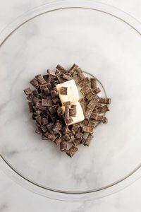 chocolate chips and butter in a large bowl