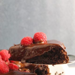 up close sice of flourless chocolate cake