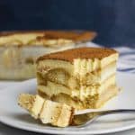 side shot of slice of tiramisu