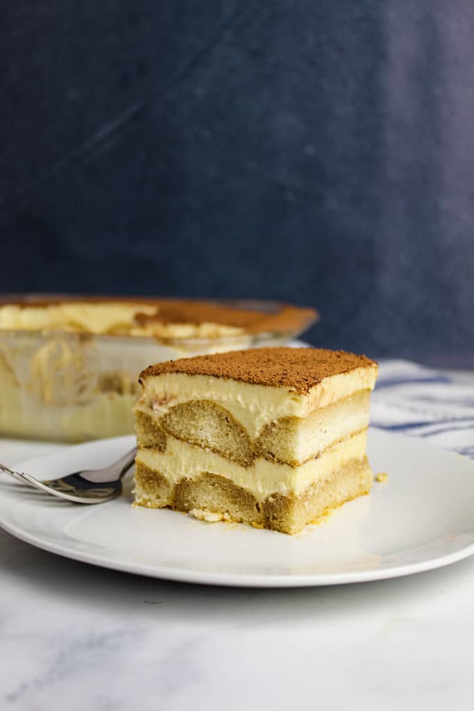 side shot of tiramisu slice