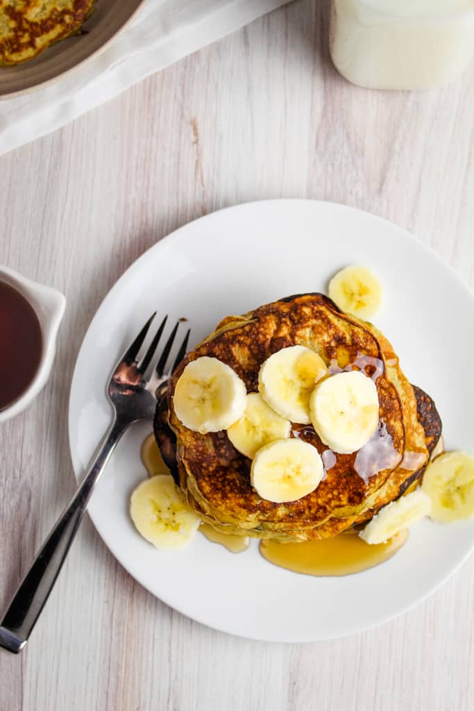 overhead shot of pancakes stack