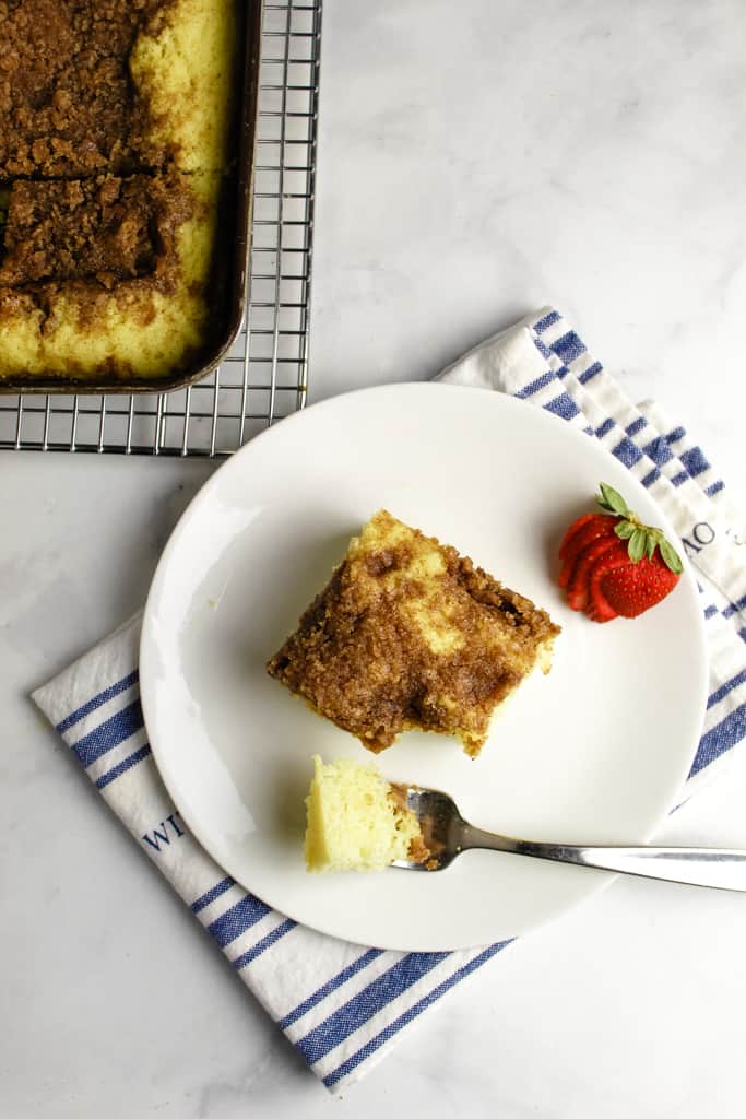 overhead shot of cake on a plate