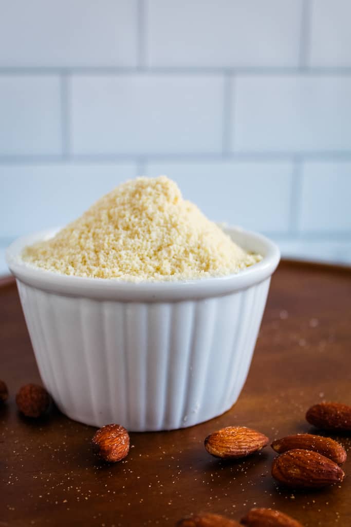 side shot of almond flour in a cup