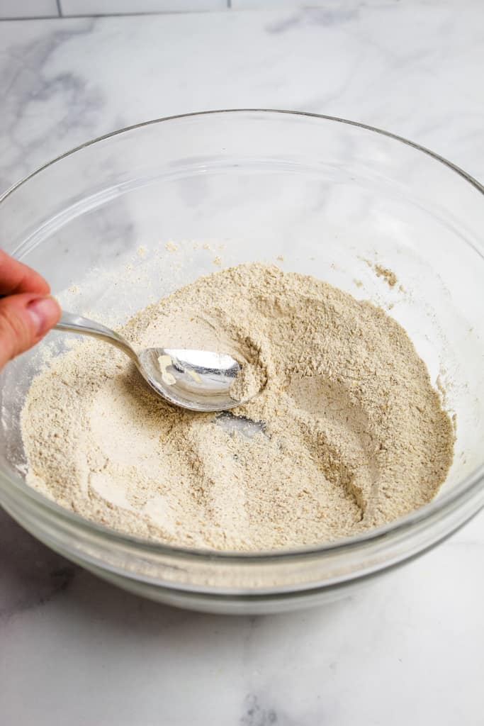side shot of mixing dry ingredients