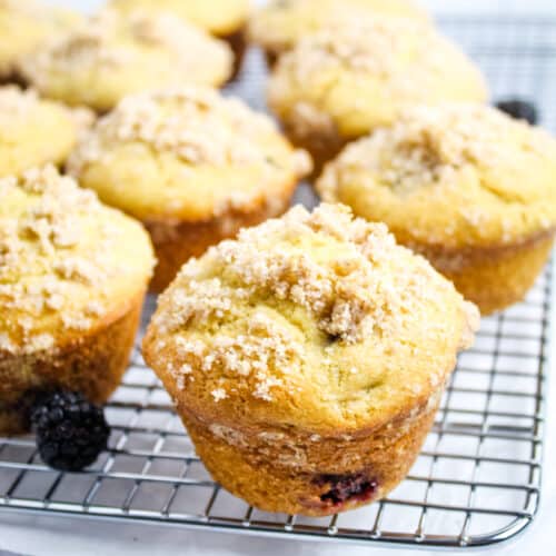 side shot of blackberry muffins
