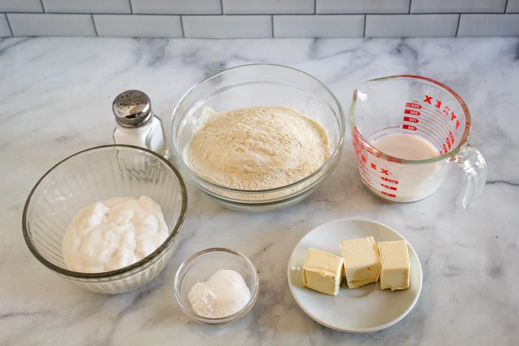 side shot of ingredients on a counter